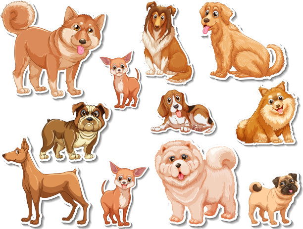 贴纸套装不同的狗卡通图片下载