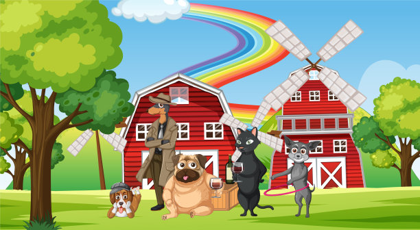 农场里的一组不同的家畜图片下载