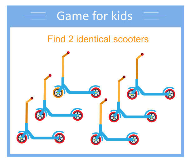 逻辑游戏找到两个完全相同的滑板车图片下载