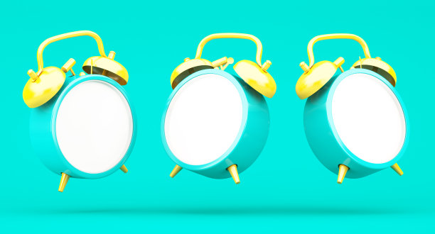 3d渲染蓝色闹钟在蓝色背景图片下载