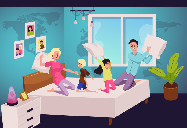 父母和孩子正在进行喜剧大战图片下载