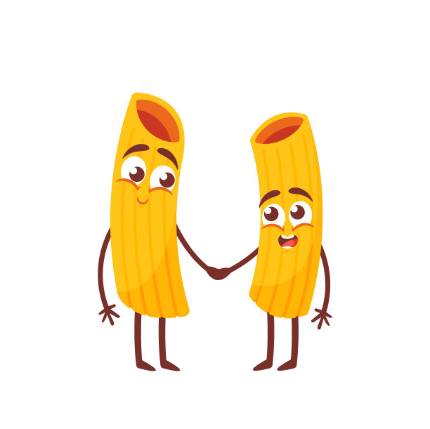 可爱的意大利面人物牵着手孤立图片下载