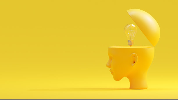 黄色灯泡在头上。图片下载