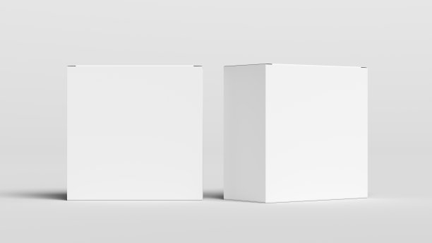 两个方盒子做模型。白色礼品盒白色背景。前视图。图片下载