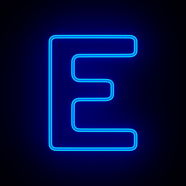 字符E在黑暗的背景。三维演示图片下载