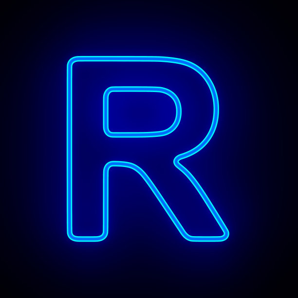 字符R在黑暗的背景。三维演示图片下载