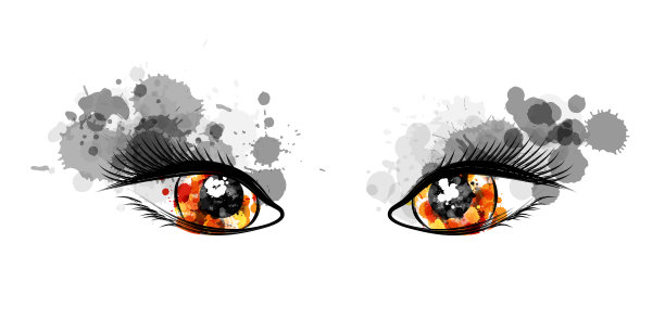 美丽的棕色眼睛与灰色油漆飞溅装饰元素。概念矢量插图在艺术风格。图片下载
