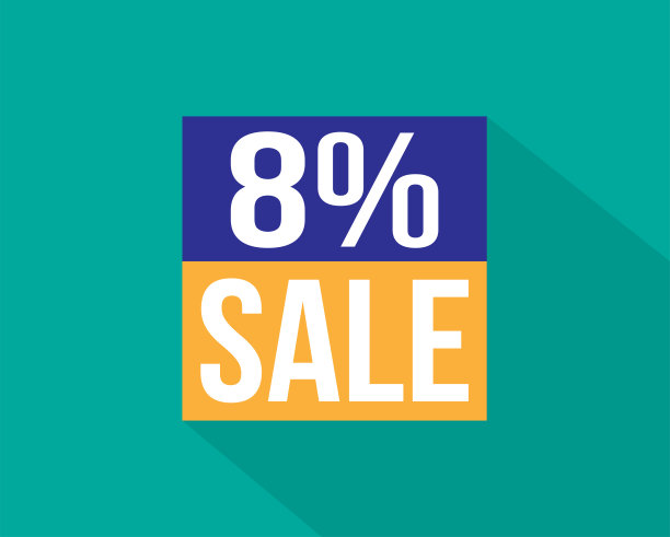 打8%。蓝色和橙色横幅的折扣和促销。设计网页和网上销售。图片下载