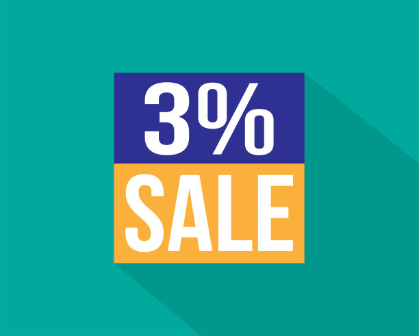 打3%。蓝色和橙色横幅的折扣和促销。设计网页和网上销售。图片下载