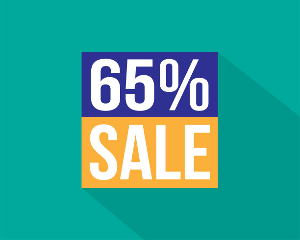 打65%。蓝色和橙色横幅的折扣和促销。设计网页和网上销售。图片下载