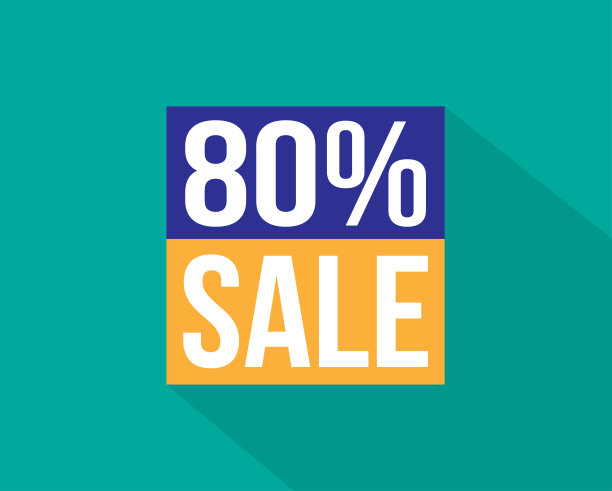打80%。蓝色和橙色横幅的折扣和促销。设计网页和网上销售。图片下载