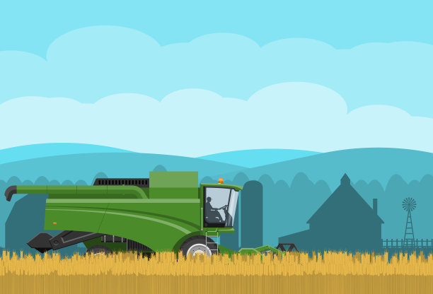 谷物联合收割机在麦田里工作图片下载