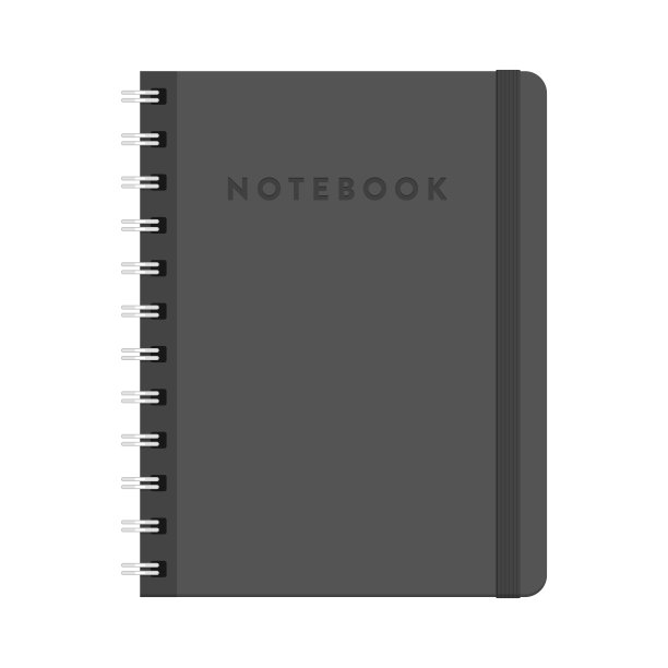 教育和工作-学校和办公室供应-灰色精装笔记本与弹性封带隔离在白色背景图片下载