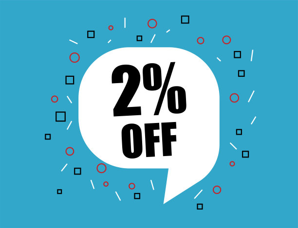 2%的提升。网页降价横幅。蓝色背景的白色折扣气球。图片下载