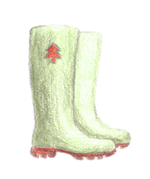 用铅笔着色的野营用橡胶靴的插图图片下载