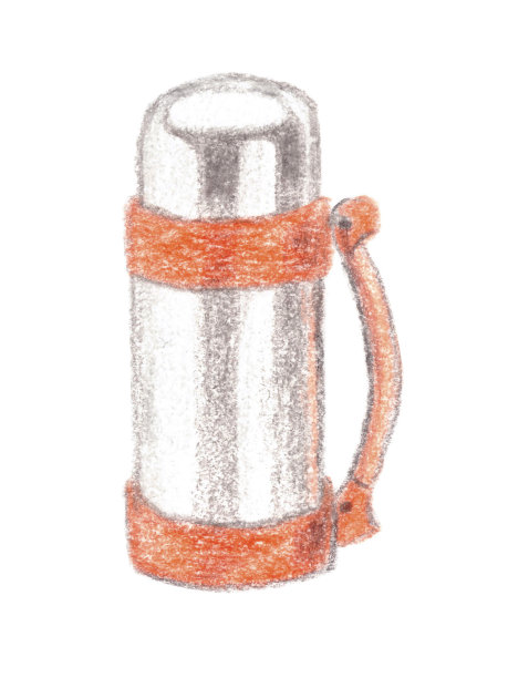 用铅笔着色的露营用保温瓶的插图图片下载