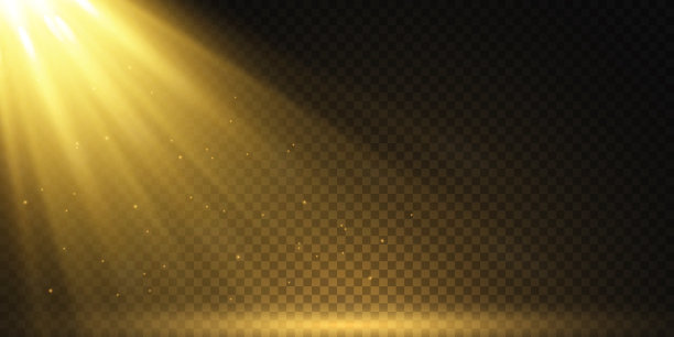 设置辉光效果，白色火花和金色的星星闪耀在特殊的光。白色的光。星光来自光线。太阳是背光的。亮丽的明星。阳光。EPS10。图片下载