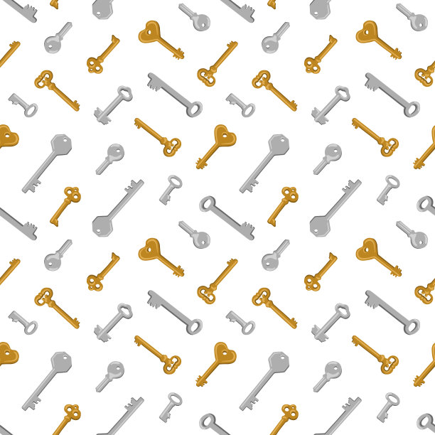 手绘旧钥匙无缝图案金和图片下载