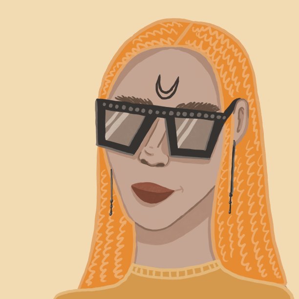 红发女孩，戴眼镜，脸上有纹身。高质量的照片图片下载