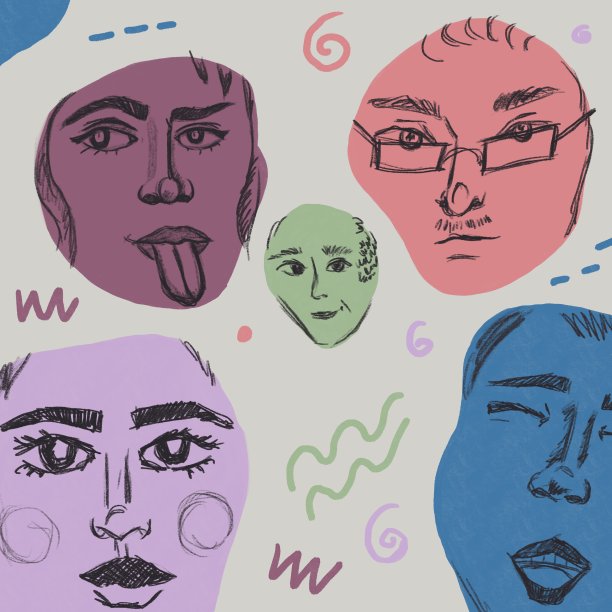 不同的情绪和抽象形状的脸，彩色插图。高质量的照片图片下载
