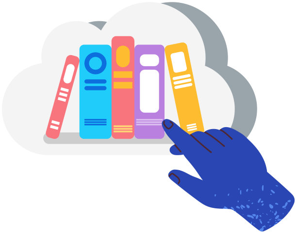 书架上的书在讲话泡泡手指着图片下载