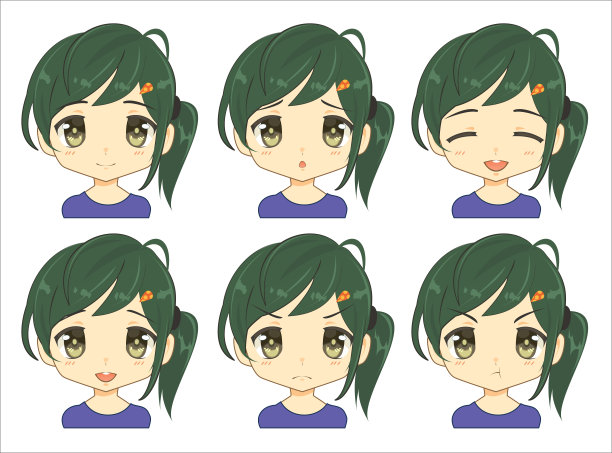 肖像少女面部表情卡通风格的各种情绪图片下载