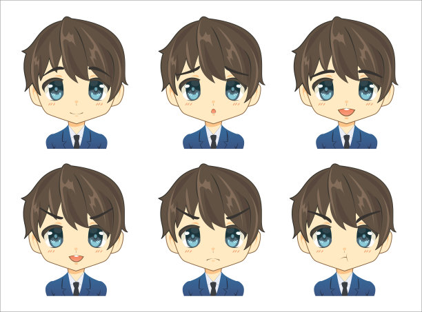 肖像青年商人面部表情卡通风格的各种情绪图片下载