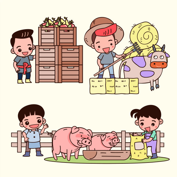 农民与农牧在卡通风格向量图片下载