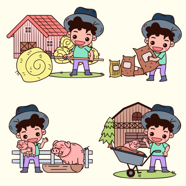 农民与农牧在卡通风格向量图片下载