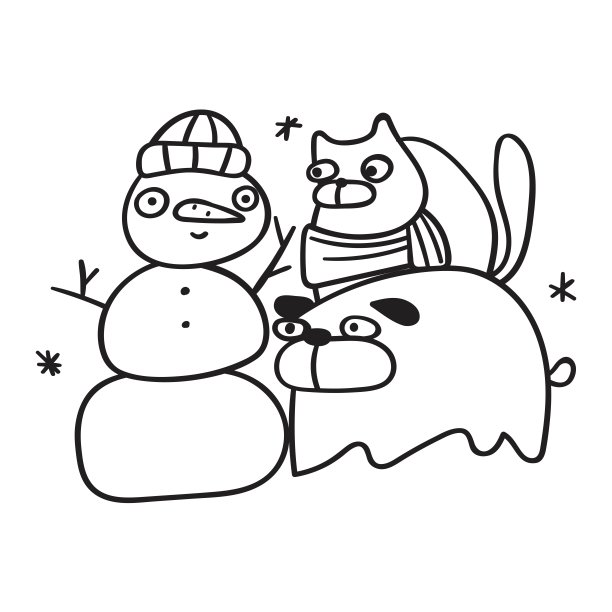 猫，狗和雪人。图片下载