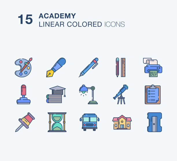学院线性彩色图标设置图片下载