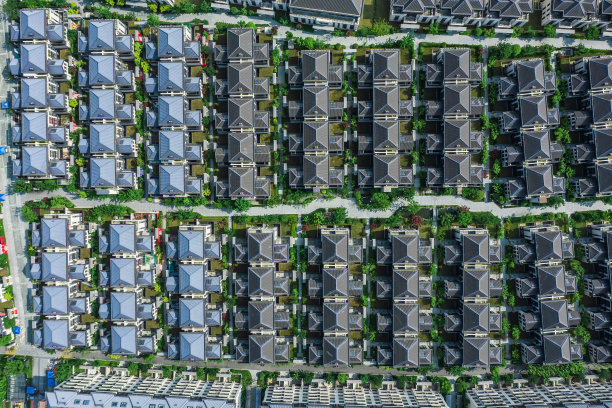 鸟瞰上海现代住宅区，中国图片下载