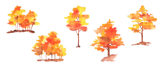 水彩秋天森林树设置图片下载