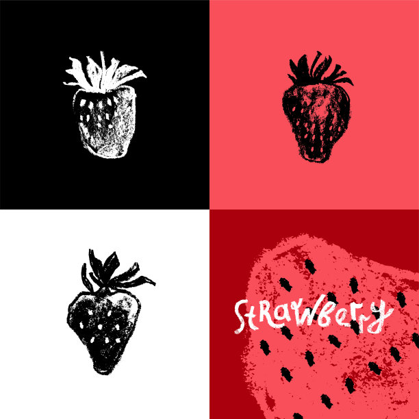 矢量草莓图标设置。黑色手画草莓符号。图片下载