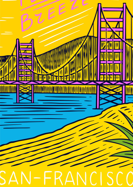 旧金山城市海报或旗帜复古浪潮图片下载