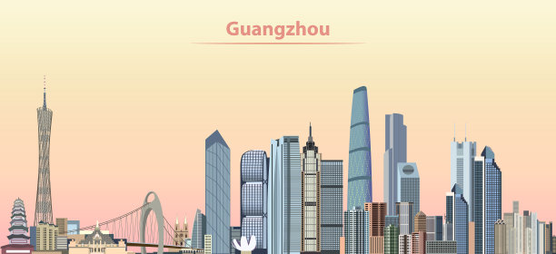 日出时分的广州城市天际线图片下载