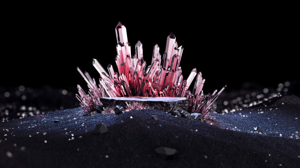 舞台讲台上站着优雅奢华的斜坡丘黑色暗红色水晶粉红色透明展示岩黑色。副本的空间。图片下载