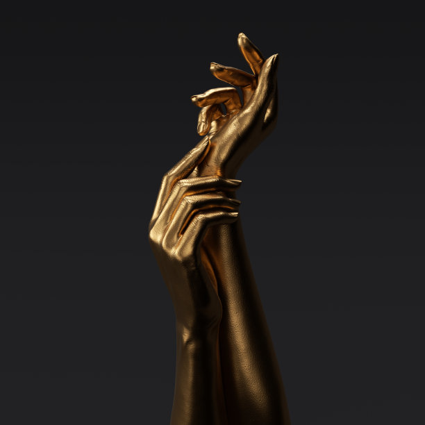 金手造型艺术雕塑3d渲染。抽象的女性手臂姿势图片下载