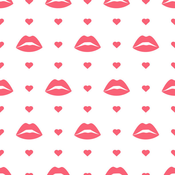 女人的嘴唇和红心的无缝图案图片下载