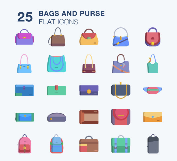 包和钱包平面图标设置图片下载