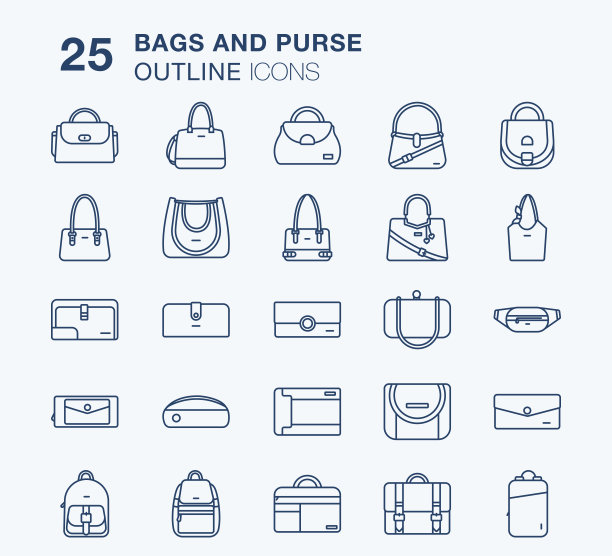 包和钱包轮廓图标设置图片下载