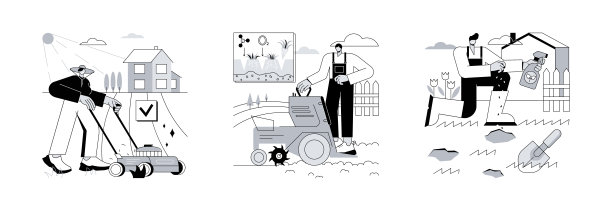草坪维护抽象概念矢量插图。图片下载