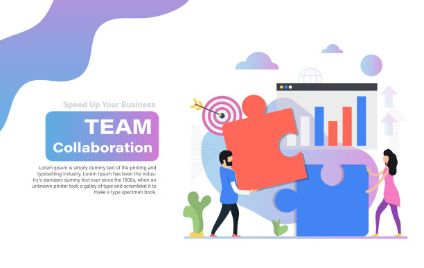 连接拼图元素的同事的矢量横幅图片下载