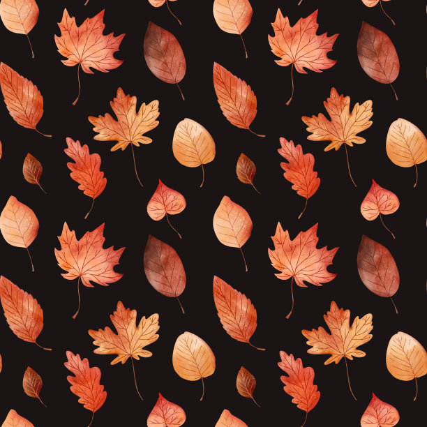 水彩秋色无缝图案。秋天树叶。红色、橙色和黄色。森林的设计元素。你好秋天!适合面料，纺织品，包装纸，季节性广告，卡片图片下载