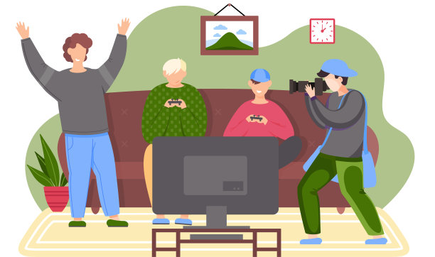 坐在沙发上玩游戏的男人。摄影师拍下朋友的照片图片下载