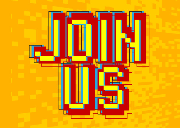 加入我们的行列。像素字与几何图形背景。向量卡通插图。图片下载