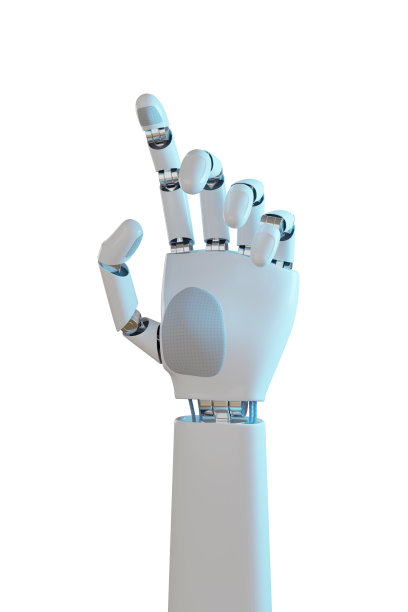 白色背景上的机器人手3D图图片下载