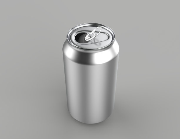 空白铝罐浅灰色背景，3d插图。图片下载
