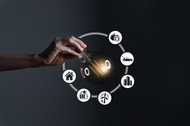 妇女手握灯泡图标能源再生，可持续发展，节约能源。图片下载