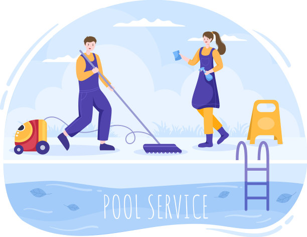 游泳池勤杂工拿着吸尘器图片下载